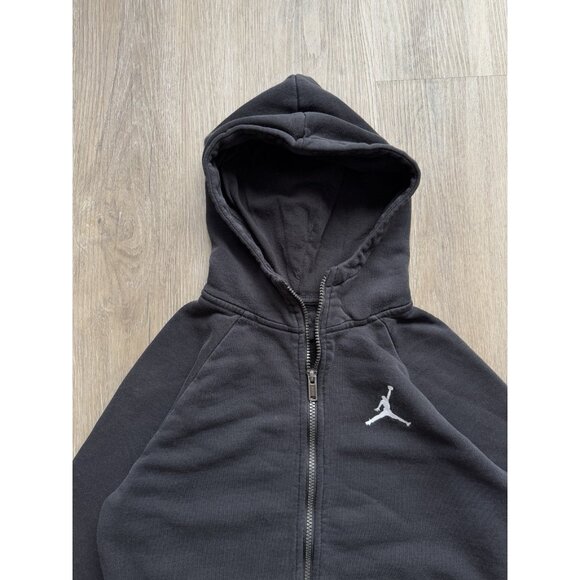 Rare Vintage Y2K Air Jordan Brand Nike Swoosh Full Zip Black Hoodie XL Kids - Picture 3 of 8
